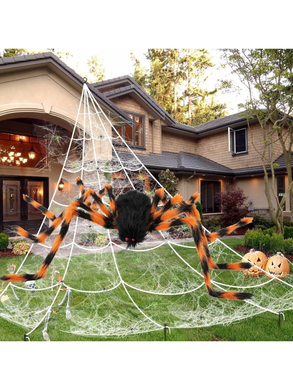 Spider Webs Halloween Decorations 50" Giant Scary Orange Spider Haunted House
